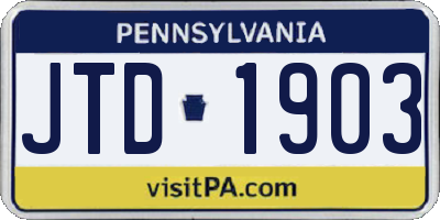 PA license plate JTD1903