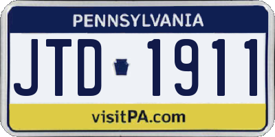 PA license plate JTD1911