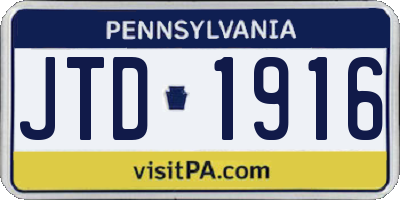 PA license plate JTD1916