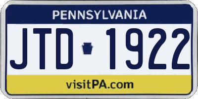 PA license plate JTD1922