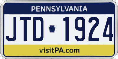 PA license plate JTD1924