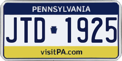PA license plate JTD1925
