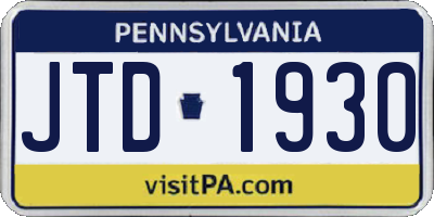 PA license plate JTD1930