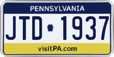 PA license plate JTD1937