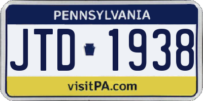 PA license plate JTD1938