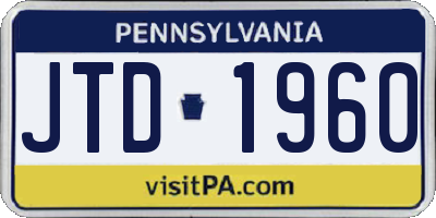 PA license plate JTD1960