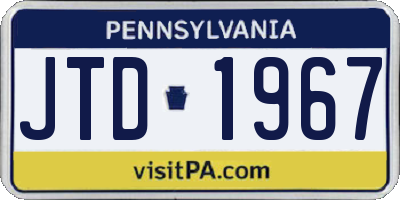PA license plate JTD1967