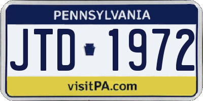 PA license plate JTD1972