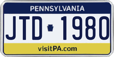 PA license plate JTD1980