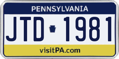PA license plate JTD1981