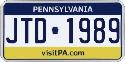 PA license plate JTD1989