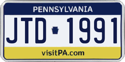 PA license plate JTD1991