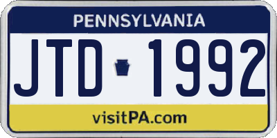 PA license plate JTD1992