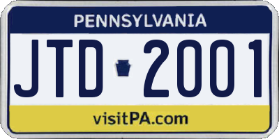 PA license plate JTD2001