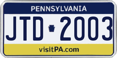 PA license plate JTD2003