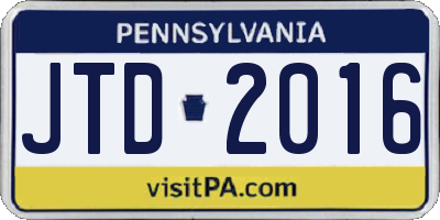 PA license plate JTD2016