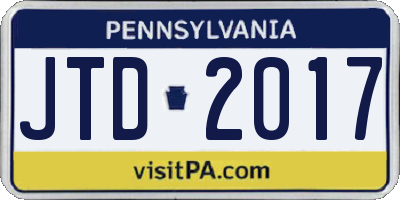 PA license plate JTD2017