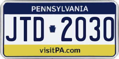 PA license plate JTD2030