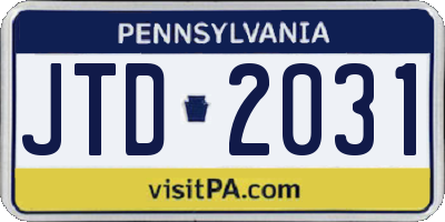 PA license plate JTD2031