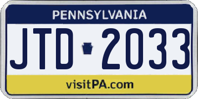 PA license plate JTD2033