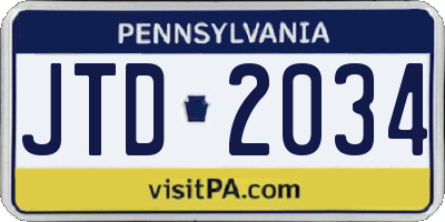 PA license plate JTD2034