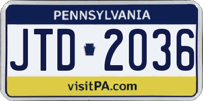 PA license plate JTD2036