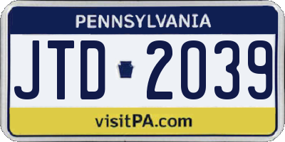 PA license plate JTD2039