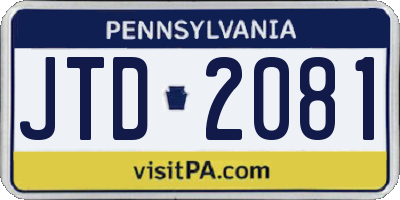 PA license plate JTD2081