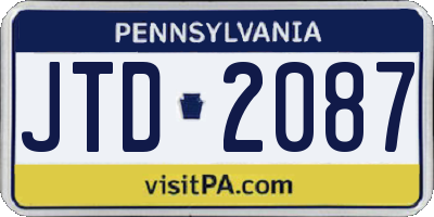 PA license plate JTD2087