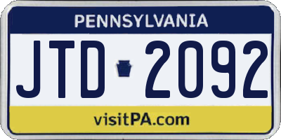 PA license plate JTD2092