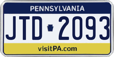 PA license plate JTD2093