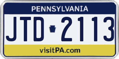 PA license plate JTD2113