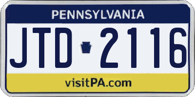 PA license plate JTD2116