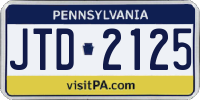 PA license plate JTD2125