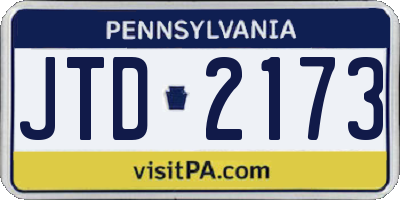 PA license plate JTD2173