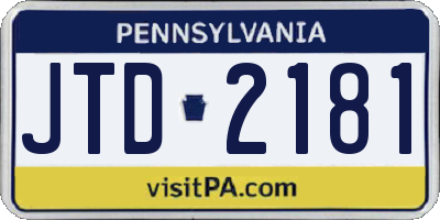 PA license plate JTD2181