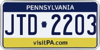 PA license plate JTD2203
