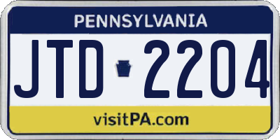 PA license plate JTD2204