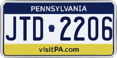 PA license plate JTD2206