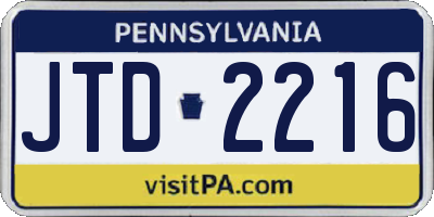 PA license plate JTD2216
