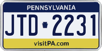 PA license plate JTD2231