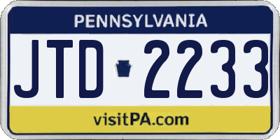 PA license plate JTD2233