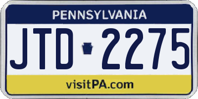 PA license plate JTD2275