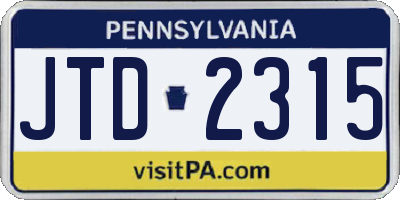 PA license plate JTD2315