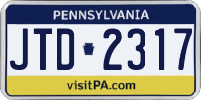 PA license plate JTD2317