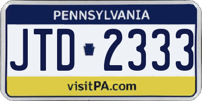 PA license plate JTD2333
