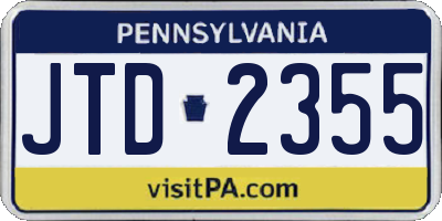 PA license plate JTD2355
