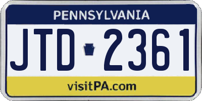 PA license plate JTD2361