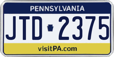 PA license plate JTD2375