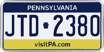 PA license plate JTD2380